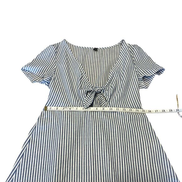 ZAFUL Blue White Striped Summer Dress Tunic Top Front-Tie Bouffant Sleeve Large - Picture 11 of 16